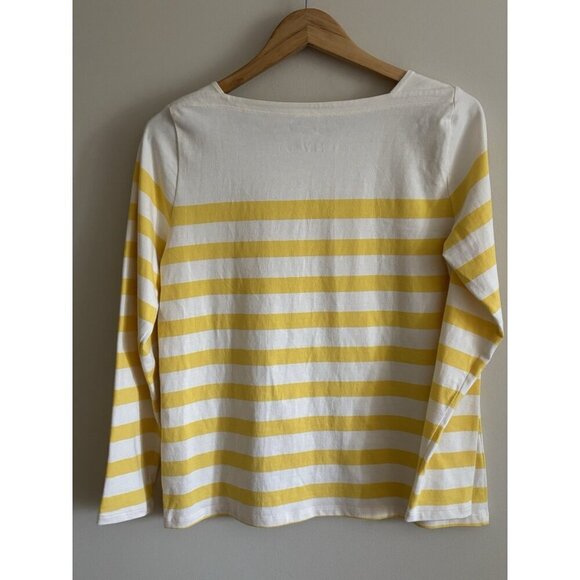 Talbots Women's Medium Yellow Striped Top Shirt Boat Neck Long Sleeve Bow - Picture 7 of 10